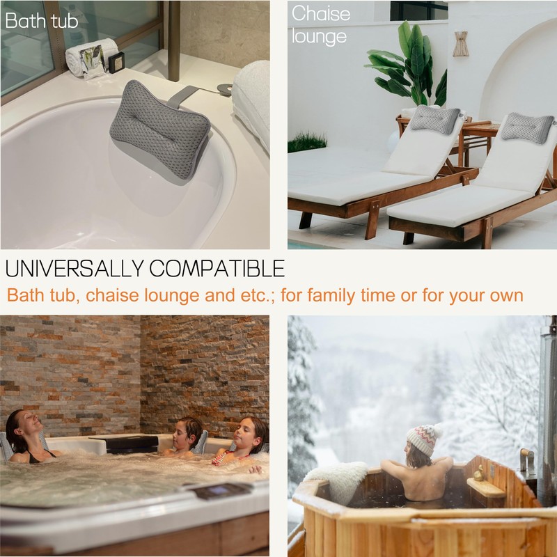 HUGABOW Large Pillow for Hot Tub (Grey), Spa, and Chaise