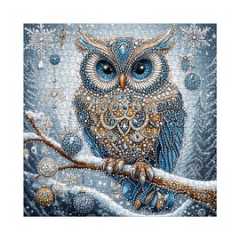 Crystal Owl Puzzle for Adults 1000 Pieces, Winter Animal Jigsaw Puzzle, Art Diamond Bird Snow Gem Jewel Puzzle