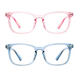 LifeArt 2 Pairs Blue Light Blocking Glasses with Spring Hinge, Anti Eyestrain, Computer Reading Glasses, Gaming Glasses, TV Glasses for Women Men, Anti UV, Anti Glare (Blue&Pink, +1.75 Magnification)