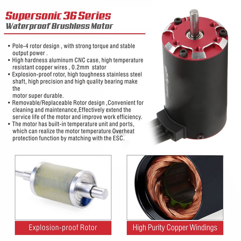 3670 2380KV 4 Pole Supersonic Brushless Motor with Temperature Sensor