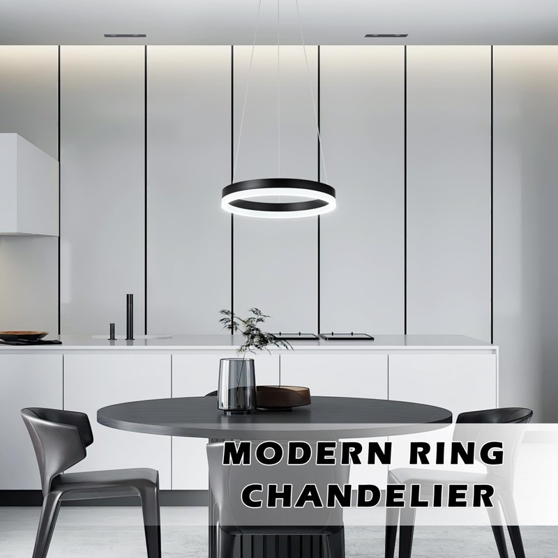 Mccokaige 12" Black Led Ring Chandelier Ring Modern Led Chandelier
