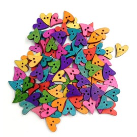 COHEALI 100pcs Wooden Buttons Wooden Buttons Art DIY Craft Supplies Sewing Buttons for Crafts Clothing Accessories Colorful Curved Heart Buttons Wood Buttons Wooden Heart-Shaped