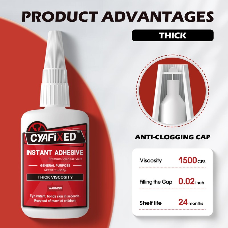 CYAFIXED Strong Cyanoacrylate (CA) Super Glue, High Strength Thick Viscosity