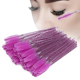 Desechables Para Pestañas, Cepillo de maquillaje de nailon portátil de 50 piezas, varillas de rímel, cepillo portátil desechable para cejas y pestañas para estilizar pestañas(Púrpura)