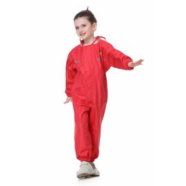 JiAmy Toddler One Piece Rain Suit Kids Rain Poncho Waterproof Muddy Buddy Rain Jacket Full Body Raincoat, Red, 13-14 Years