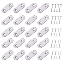 RHQFDM Pack of 24 Flat Corner Brackets, Stainless Steel Flat Connectors, 2 Holes, Perforated Plates, Flat Connector Brackets with Screws, Metal Connector for Repair, Fixing,