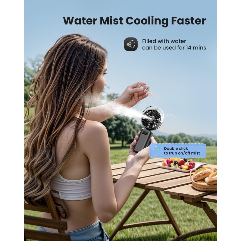Gaiatop Portable Misting Fan, 180° Foldable Handheld, 3 Speeds USB