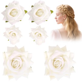 Oblihumoy 6 Pcs White Rose Hair Clips, Flower Hairpin Floral Brooch for Women and Girls, Flower Hair Clip for Bridal Wedding and Party