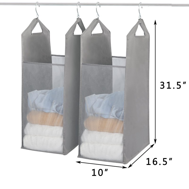STORAGE MANIAC 2-Pack Hanging Laundry Hamper, Front See-Through Mesh Bag,