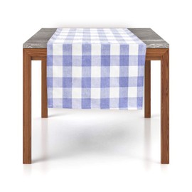 Fennco Styles Country Buffalo Check Soft Table Runner 16 x 36 Inch - Blue Check Table Cover for Everyday Use, Picnic, Family Gathering, Indoor Outdoor Parties and Special Occasion