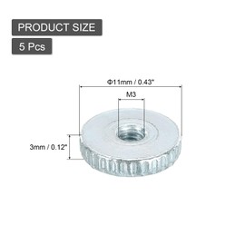 QUARKZMAN Knurled Thumb Nuts, M3 Female Thread Thin Galvanized Carbon Steel Knurled Nut Flat Head Through Hole Adjustment Screws for 3D Printer, Pack of 5
