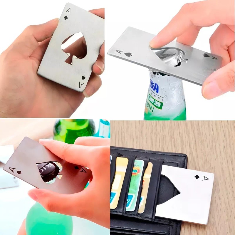 Veraly Tarjeta Destapador Botellas Carta Pokar Acero Inoxidable Color Platado