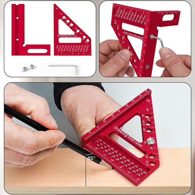 Carpenter Square Hole Scribing Ruler 45 90 Degree Aluminum Alloy