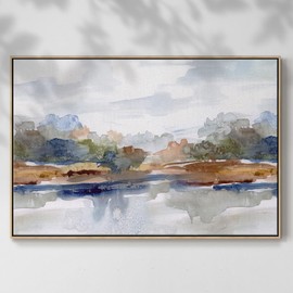 Renditions Gallery Nature Wall Art Canvas Paintings High Sierra Cloudscape Watercolor Floater Framed Artwork for Lounge Drawing Room Balcony - 27"X41" Natural Frame GAL007