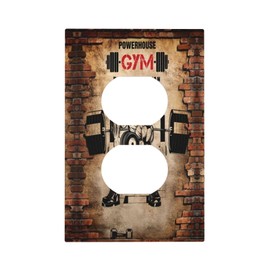 Vintage Gym Retro Brick Dumbbell Muscular Man 1 Gang Outlet Plate Duplex Decorative Art Outlet Covers Electrical Receptacle Lightswitch Faceplate Dimmer for Bedroom Boyroom Bathroom Decor