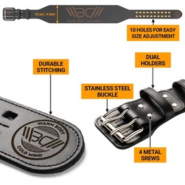 WARM BODY COLD MIND Weight Lifting Belt 4" - 100% Leather - for Olympic Weightlifting, Waist/Back Support for Men Women, Powerlifting, Deadlift, Gym, Bodybuilding, Crossfit, Strength Training, Squat (Black, X-Large)