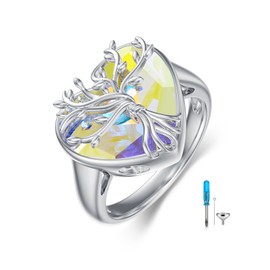 AOBOCO 925 Sterling Silver Tree of Life Heart Cremation Ring Holds Loved One's Ashes,Heart Urn Ring For Women, Austrian Crystal Decoration Memorial Keepsake Ring-9