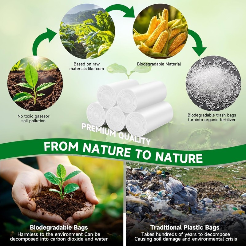 Compostable 2 Gallon Garbage Bags - Inwaysin Biodegradable 200 Counts