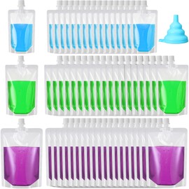 Patelai 90 Pieces Plastic Liquid Pouch Reusable Juice Pouches Travel Water Pouch Leak Proof Bags Bulk with Collapsible Silicone Funnel for Travel Outdoor (8 Oz,16 Oz,24 oz)