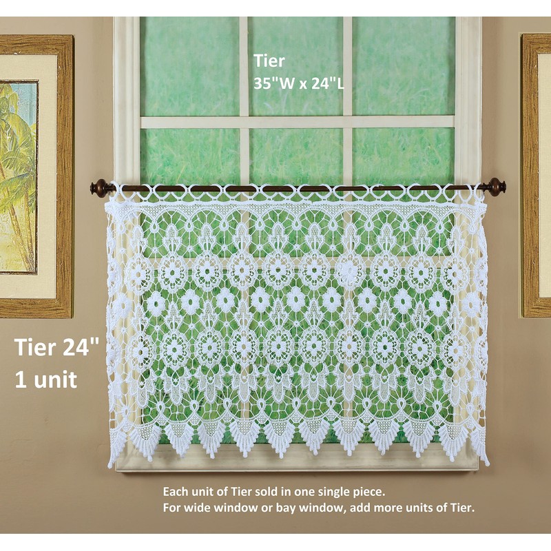 Today's Curtain Medallion Macramé Tier 24",White,35W x 24L