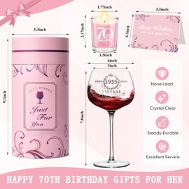 VOELVRAM 70th Birthday Gifts for Her, Vintage 1955 Engraved Wine Glass,70 Year Old Birthday Gifts for Women, Turning 70 Bday Gifts For Grandma,Her,Friends,Wife