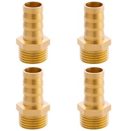 Brass Hose Nozzle G1/2 Inch Diameter 20.3 mm Male x 1/2 Inch Nozzle, Pack of 4 Hose Nipple Connectors Brass 13 mm Barb x G1/2 Inch Pipe Adapter, Hose Nozzle Screw Connection Thread Fitting Brass