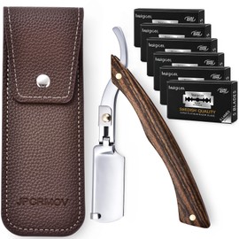 Straight Razor Shaver Manual Shaving Razor for Men - Professional Western Razor Premium Sandalwood Handle with 30 Replacement Blades & PU Leather Case for Beard Shaping Precision Shaving