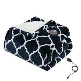 GOTCOZY Heated Blanket Electric Throw 50''X60''- Electric Throw Blanket with One Touch Button 10 Heating Level & 9 Time Settings Heating Blanket, Machine Washable (Ogee Navy)