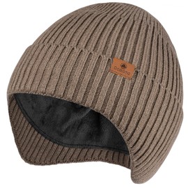 Ocatoma Winter Beanie Hats with Earflap for Men Women Outdoor Warm Knit Beanie Soft Toque Unisex Gifts for Men Women Khaki