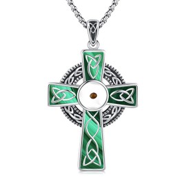 Midir&Etain Celtic Cross Necklace 925 Sterling Silver Mustard Seeds Pendant Necklace Celtic Crucifix Necklace Irish Knot Jewelry for Women Men
