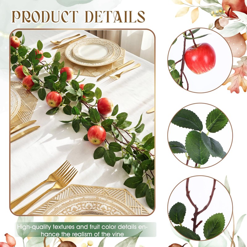 Suncalla 3 Pcs Artificial Apple Garland 57inch Fake Apples Bunch