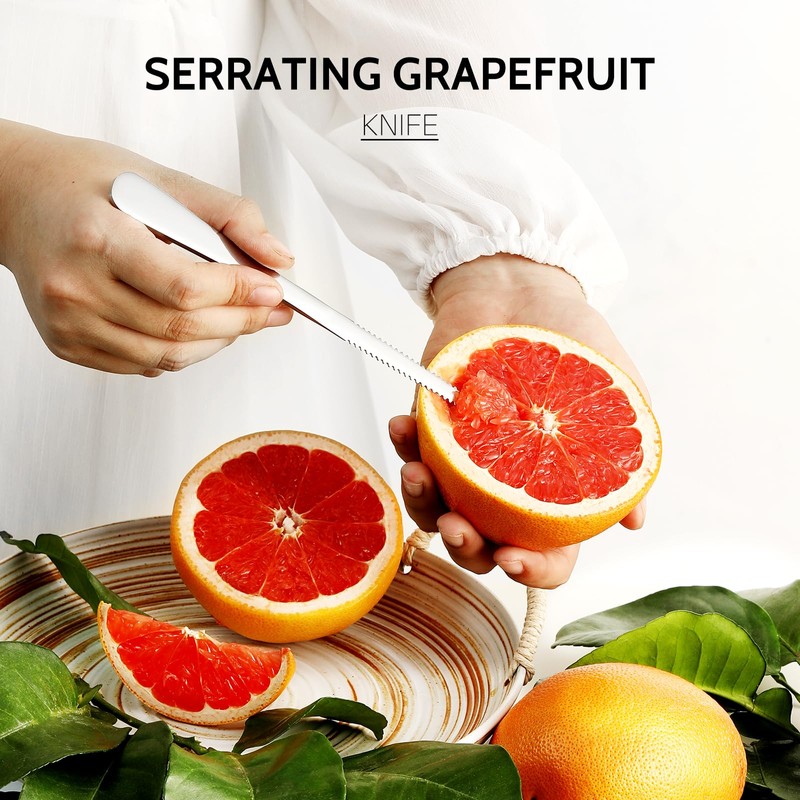 Hiware 4-piece Grapefruit Spoons and Grapefruit Knife, 18/8 Stainless Steel