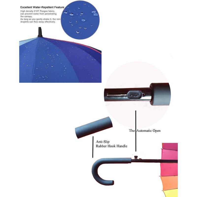 Variety To Go® Rainbow Umbrella, Rainbow Umbrella Large, Compact, Windproof,
