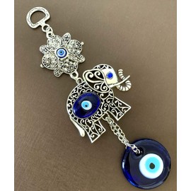 Retro Design Turkish Blue Evil Eye with Lucky Elephant Amulet Home Office Hanging Ornament Blessing Gift -CL08