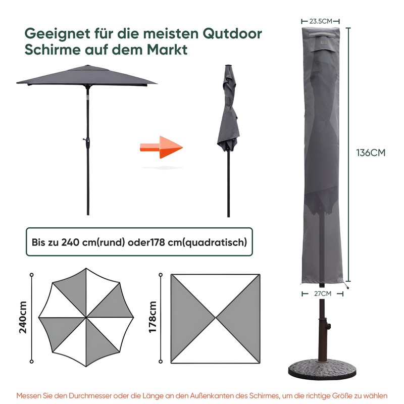 Sekey® Protective Cover for Sun Umbrella with 200 cm Diameter,