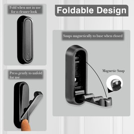 Niluks 2 Pack Foldable Wall Hooks, Foldable Coat Hook, Valet Tools for Wall Fold Down, Metal Folding Hooks for Bathroom, Bedroom. Space-Saving for Towels, Coats, Bags, Clothes, Keys, Hat (Black)