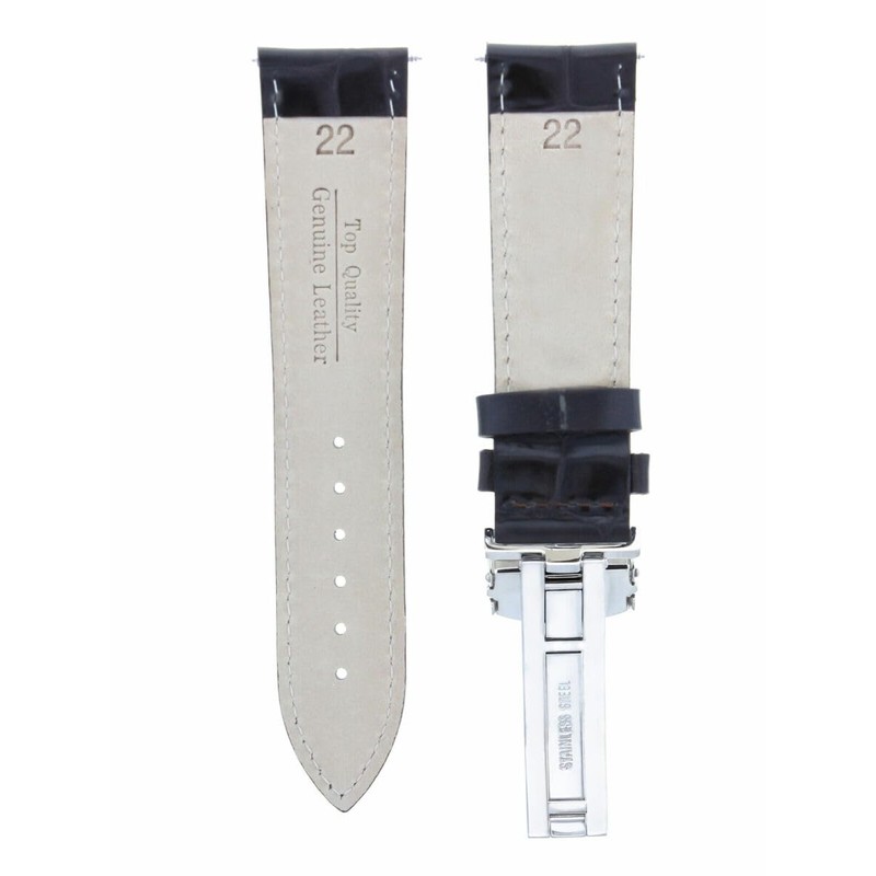 Ewatchparts 22mm Leather Watch Band Strap Deployment Clasp Compatible With