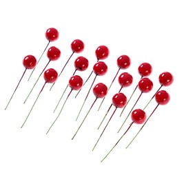 UUPP 300pcs Artificial Holly Berries Fruit 12mm Mini Red Fake Fruit with Wire Stems for Christmas Festival Home Wedding Party Decor DIY Craft Ornaments
