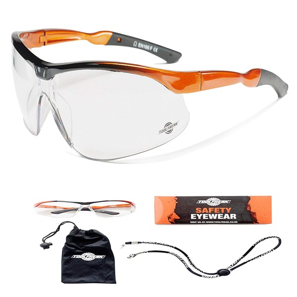 ToolFreak Agent Safety Glasses, Distortion Free Clear Wraparound Lenses with