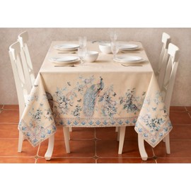 Maison d' Hermine 100% Cotton Table Cover - 70"x70" Square Decorative Tablecloth - Tablecloths for Dining, Baby Shower, Home, Farmhouse, Kitchen & Parties - Peacock Utopia - Sandy Beach Collection