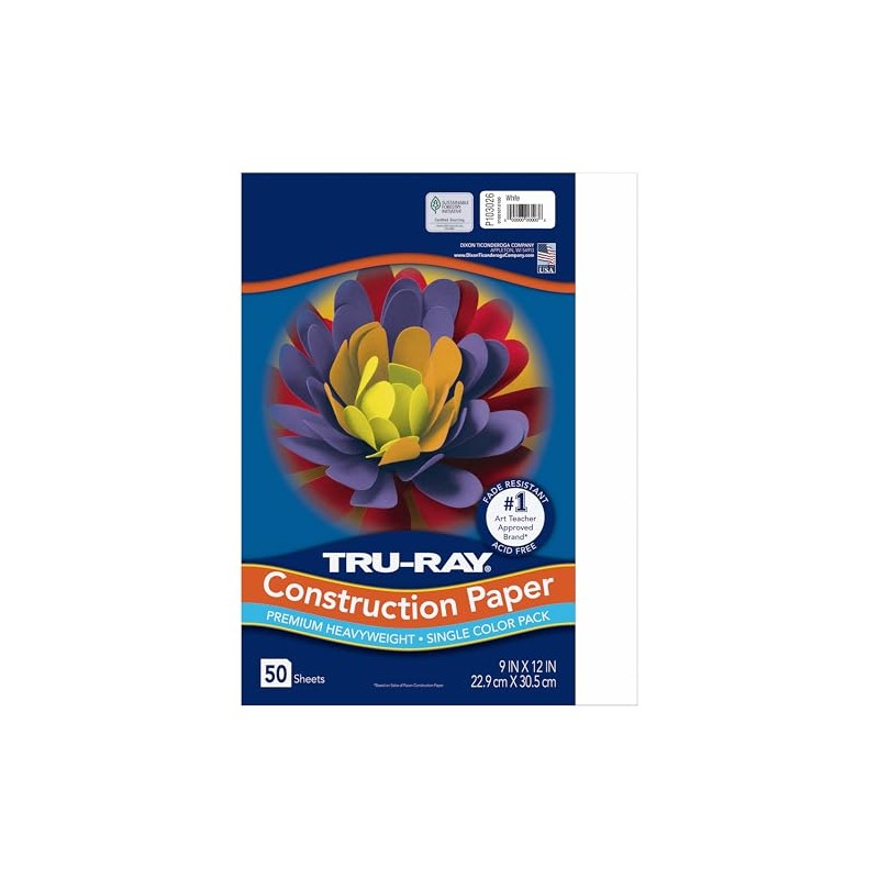 Tru-Ray® Construction Paper, 50% Recycled, 9" x 12", White, 50