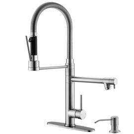 GIMILI Kitchen Faucet with Soap Dispenser Commercial Kitchen Faucet with Pull Down Sprayer Double-Headed Single Handle Spring Stainless Steel Brushed Nickel Kitchen Sink Faucet