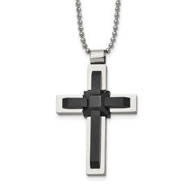 Stainless Steel Cross Necklace with Black Center Silver Frame for Men – Bold Geometric Pendant Design Modern Masculine Jewelry with Clean Lines Stylish Spiritual Symbol of Faith and Strength