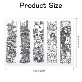 GLOBLELAND Fairytale Bookmarks Clear Stamps Mermaid Bookmarks Labels Clear Silicone Stamp Mushroom Bookmarks Transparent Silicone Clear Stamps Seal for DIY Scrapbooking Journal Album Craft