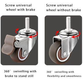 Pack of 4 Swivel Castors for Furniture Swivel Furniture Castors Small Heavy Duty Castors with Brake for Furniture Table Trolley Industrial Plants (Silver, 25 mm)