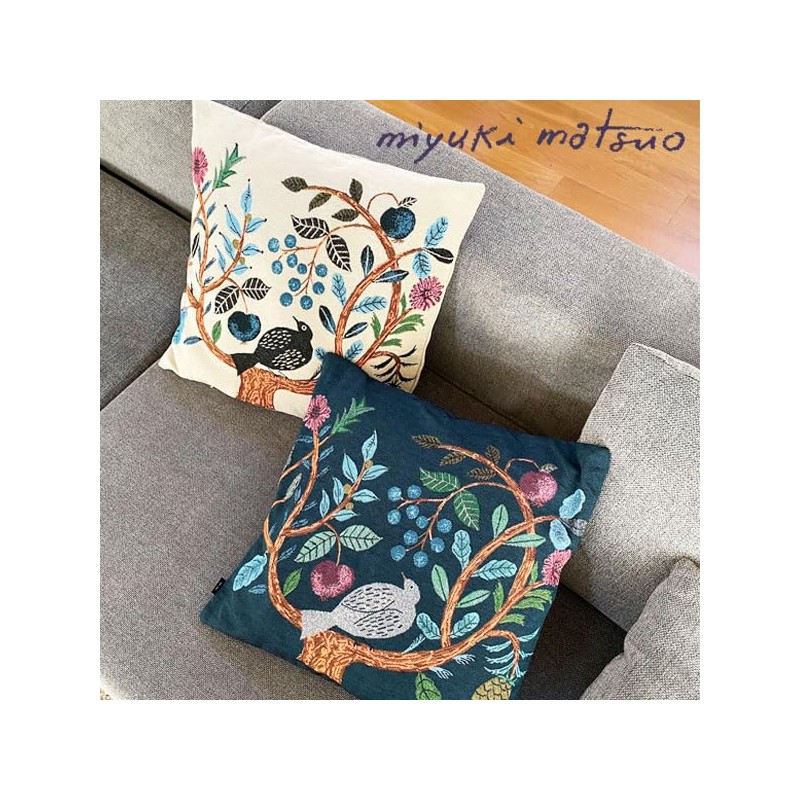 Miyuki Matsuo Bird Tree Square Cushion Cover 45x45 Bird Pattern