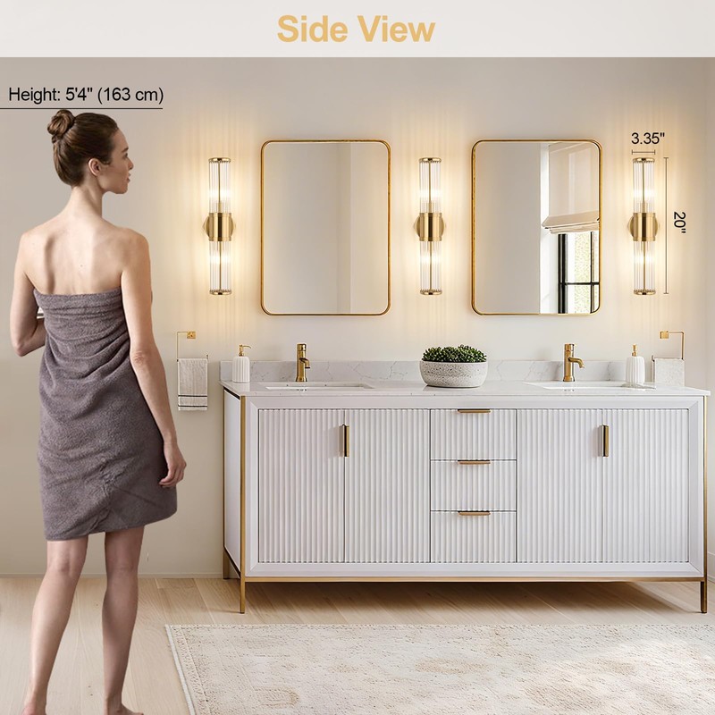 ECOBRT Modern Brushed Brass Vanity Light Fixture - Dual Glass