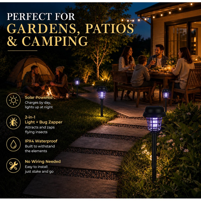 2 Piece Solar Bug Zapper Garden Lights – Outdoor Flying-Insect