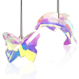 Sun Catchers for Windows, 2Pcs Butterfly Dolphin Crystal Suncatcher, Prisms Hanging Ornaments Hanging Crystals Crystal Rainbow Suncatcher for Windows Home Garden