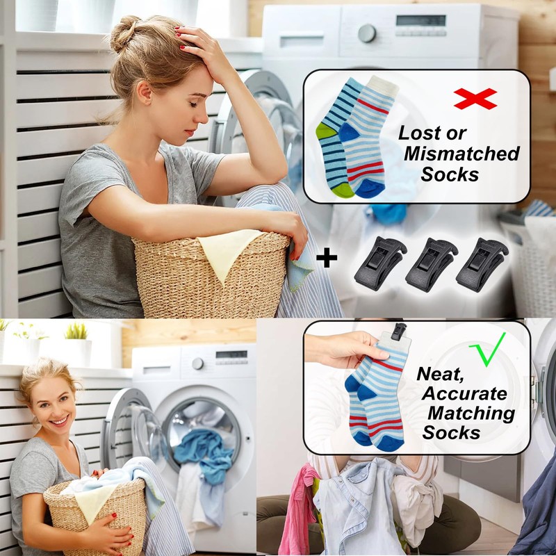 Pack of 60 Sock Clips for Washing Machine and Dryer,